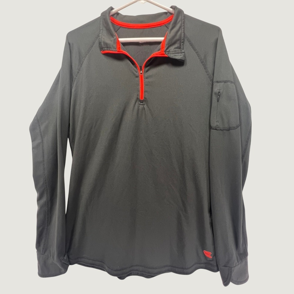 Men's Quarter Zip Moisture Wicking Pullover Gray Activewear Arm Pocket Sz Large